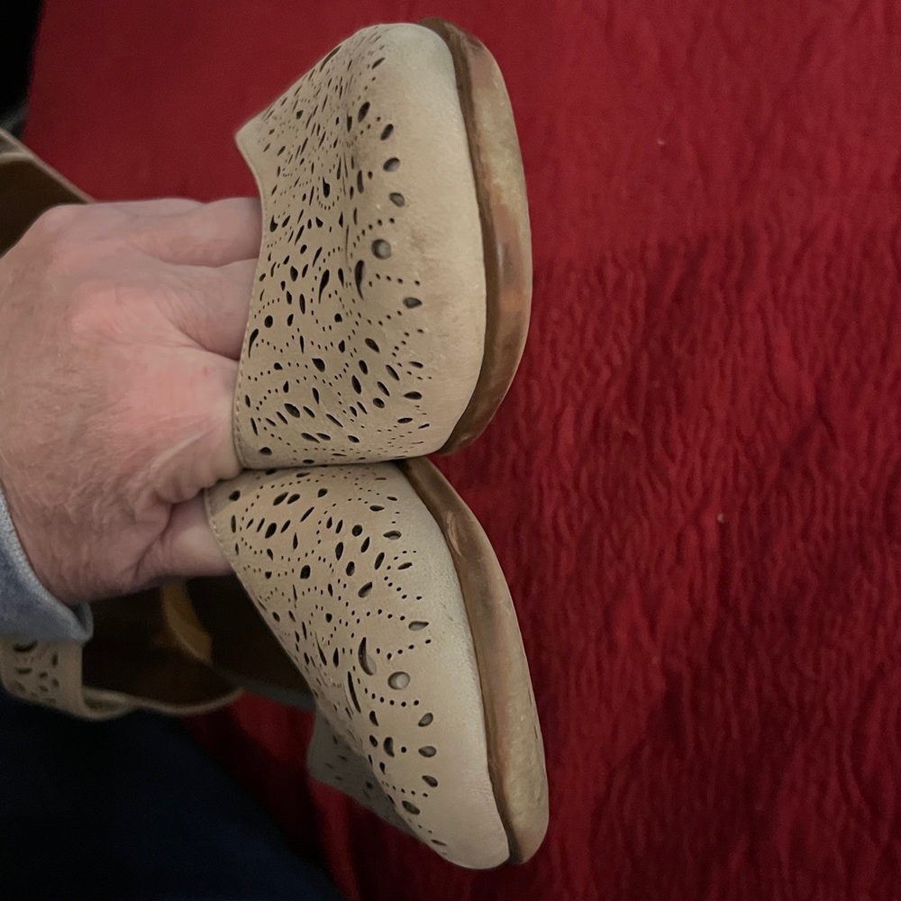 Beige Laser Cut Mary Jane Flats - Picture 5 of 7